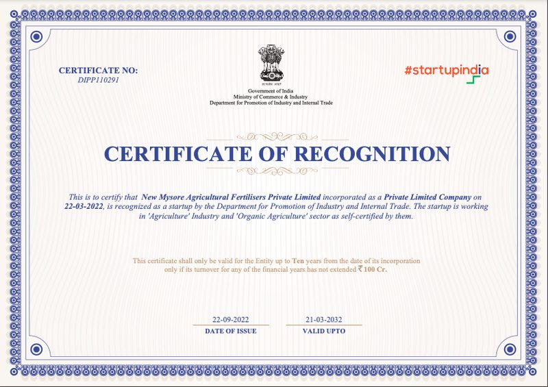 Startup India Certification, Government of India certificate
